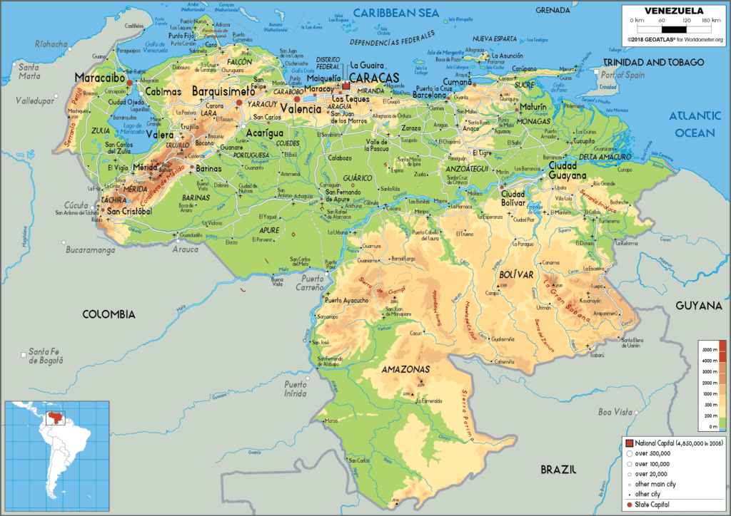 Venezuela Map (Physical) - Worldometer